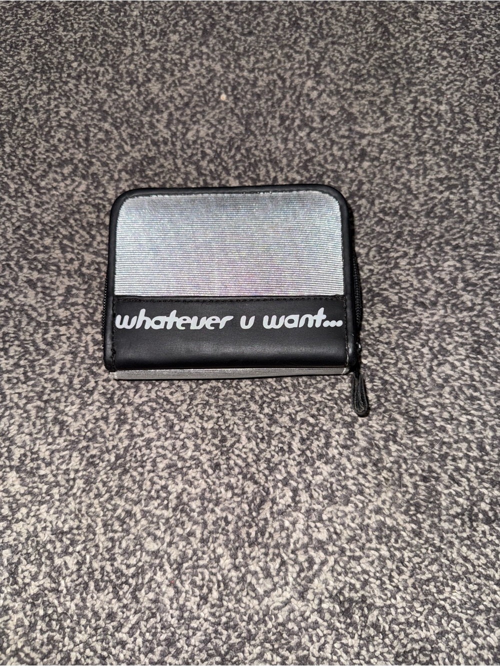Y2K Whatever U Want Wallet Silver Black Zip Coin Purse Retro